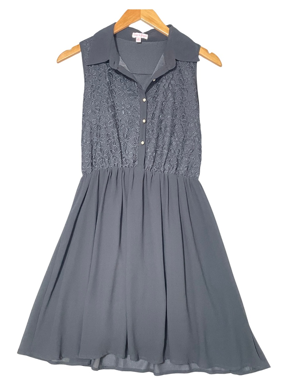 Day & Night Black Daisy Lace Fit & Flare Dress S Sleeveless Collared